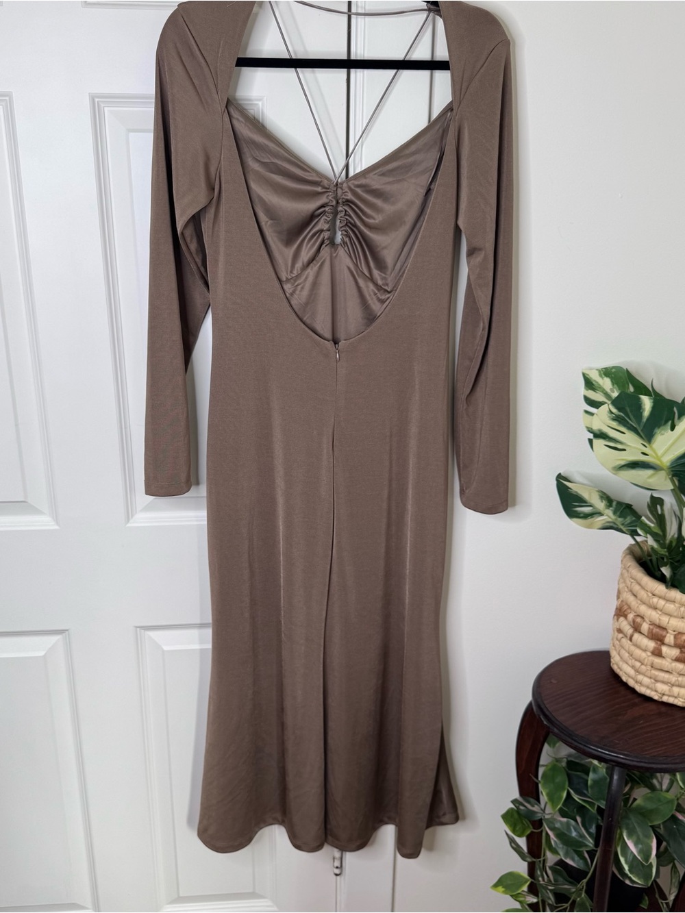 Jason Wu Backless Long Sleeve Midi Dress in Taupe - Picture 5 of 8